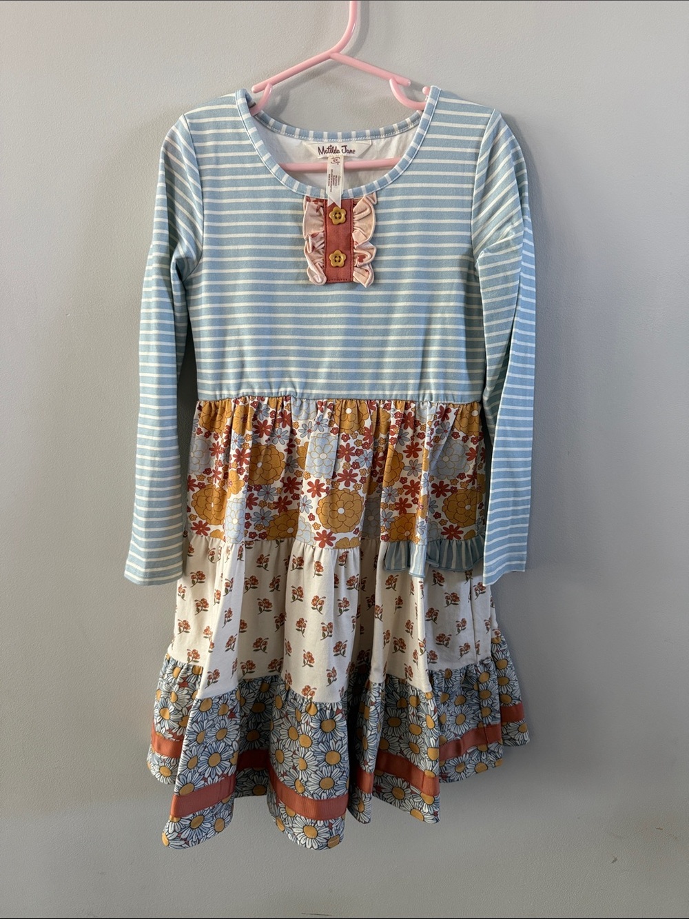 Matilda Jane Light Blue Striped & Floral Tiered Dress
